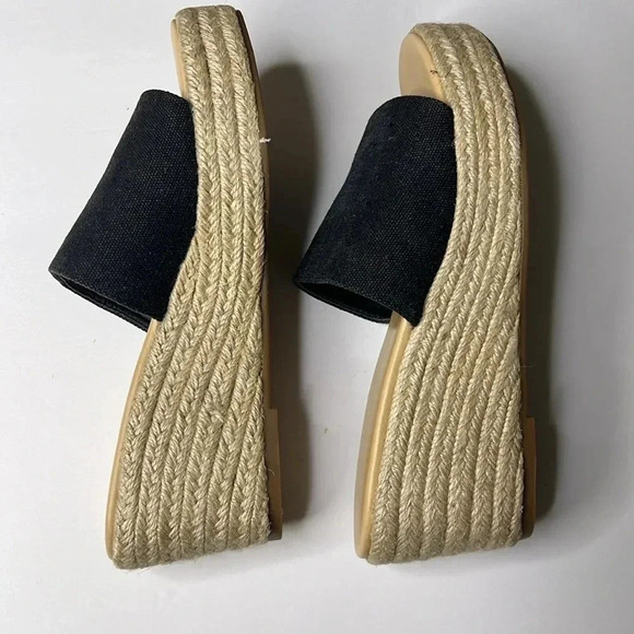 Rampage espadrille wedge slides black sandals sz 8.5 black denim upper. - Picture 3 of 5